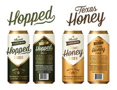 three cans of honey beer with the words hopped, texas honey written on them