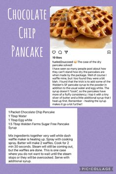 the recipe for chocolate chip pancake is shown in an article about how to make it