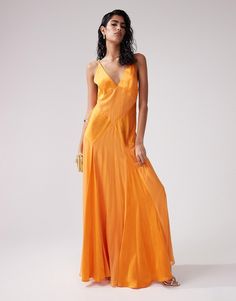 Dresses by ASOS DESIGN Best dressed: secured V-neck Fixed straps Contrast panels Side zip closure Regular fit Orange Dress Lulus, Wedding Dresscode, Beautiful Hawaii, Orange Bridesmaid Dresses, Orange Dresses, Cami Maxi Dress, Satin Cami, Best Dressed, Orange Fashion