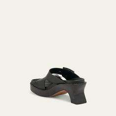 Loewe leather platform sandals 3.50 in / 90 mm comma heel Open toe Dual buckle vamp Slide style Leather outsole Made in Italy