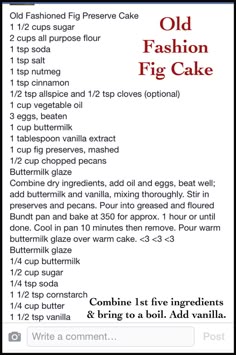 an old fashion fig cake recipe is shown on the appliance screen, with instructions to make it