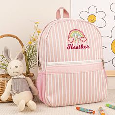 Elevate your child's style with our Personalized Seersucker Backpack. This adorable backpack is perfect for toddlers and preschoolers, offering a blend of cuteness and functionality, making it a delightful and customizable Christmas gift for your little one. ✦ Sizes: 11.5''-9''-3.5'' ✦ Adorable Colors: The backpack comes in a charming pink and a sweet blue. ✦ Personalized: Enhance the option to add custom embroidered names and choose from delightful array of Velcro patterns, a one-of-a-kind accessory that reflects their personality ✦ Multiple Pockets: It's not just cute; it's functional too, with multiple pockets to keep essentials organized. ✦ Quality Seersucker Material: Crafted from durable and child-friendly seersucker, it's designed to withstand everyday adventures. A delightful presc Preppy Pink Backpack For School, Pink Preppy Backpack For School, Cute Pink Backpack For School Events, Pink Backpack For Daycare And Back To School, Cute Backpack For Back To School And Playtime, Playful White Backpack For School, Cute Backpack For Playtime And Back To School, Cute Backpack For Back To School, Playful Pink Backpack For Back To School