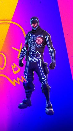 a man in a skeleton suit and neon lights