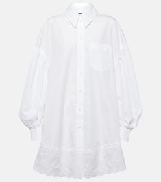 Cotton shirt dress in white - Simone Rocha | Mytheresa Classic Collared Shirt Dress With Button Cuffs, Classic Cotton Office Dress, Classic Shirt Dress With Spread Collar And Pockets, Classic Shirt Dress With Pockets And Spread Collar, Spring Cotton Shirt Dress With Spread Collar, Classic Collared Shirt Dress With Hidden Buttons, Classic Button-up Shirt Dress, Classic Cotton Dress With Buttons, Classic Shirt Dress With Button Closure For Daywear