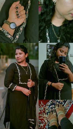 🖤 #fashion #black #salwar #kurti Black Salwar, Salwar Kurti, Fashion Black, Floral Border, Black Nails, Black Outfit