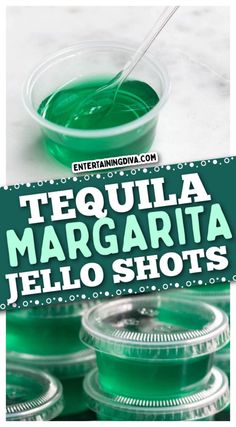 Blue Curacao and Tequila Margarita Jello Shots Margarita Jello Shots Recipe, Green Jello Shots, Malibu Jello Shots, Lime Jello Shots, Holiday Jello, Holiday Jello Shots, Jello Shots Recipes