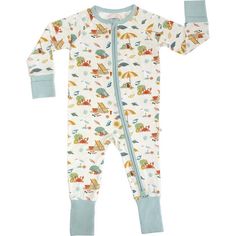 The softest bamboo baby pajamas in our Beach Day pattern! Little ones will love this fun in the sun themed print full of beach toys and animals. Check out more with this print for the cutest sibling match! SWEET DREAMS: Made from high quality bamboo, our baby pajamas are the recipe for a perfect night's sleep. Our bamboo pajamas start with our signature buttery soft bamboo/spandex blend that has the perfect amount of stretch for the most comfort. FEATURES: Our two-way zipper design makes late night changes a breeze. Our pajamas include many comfort features, such as fold-over sleeves to keep baby from scratching, footie grips for crawlers and walkers, and printed neck label and neckline zipper protection. BUTTERY SOFT BAMBOO: Our bamboo fabric is exceptionally cozy and soft to the touch wi Summer White Onesie For Bedtime, White Summer Onesie For Bedtime, White Summer Bedtime Onesie, Playful Printed Onesie For Playtime, White Fun Summer Sleepwear, Playful Summer Onesie For Bedtime, Playful Summer Bedtime Onesie, Playful White Sleepwear For Beach, Summer Printed Onesie For Loungewear