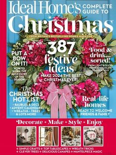 the front cover of a magazine with pink flowers and greenery on it's cover