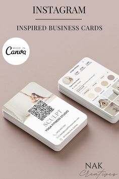 two business cards with qr code on the front and back, one for instagram