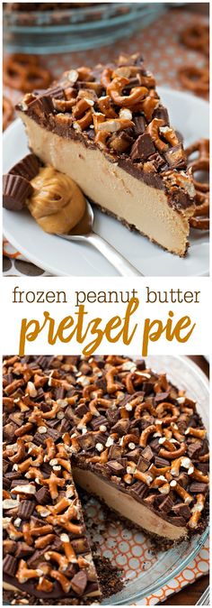 frozen peanut butter pretzel pie on a plate