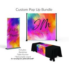 custom pop up banner stands and table covers for events, parties, or special occasions