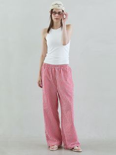 Composition : Refer to the detailed imageColor : Black, blue, red, pinkCountry of Origin : CHINA Relaxed Fit Red Wide Leg Pants With Elastic Waistband, Casual Red Wide Leg Pants With Loose Fit, Red Spring Pants With Elastic Waistband, Red Non-stretch Summer Pants, Red Wide-leg Pants With Elastic Waistband, Red Wide Leg Pants For Spring, Red Relaxed Fit Wide Leg Pants For Spring, Casual Red Pants For Summer, Red High-waisted Wide Leg Pants