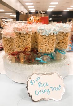 rice krispy treats are on display in a store for sale with a price tag