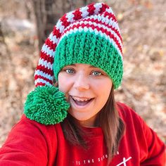 Easy Santa Hat in 6 Sizes: Free Crochet Pattern Crochet Elf Hat, Christmas Cap, Elf Stocking, Christmas Hats, Lion Brand Wool Ease, Hat Knitting Pattern, Stocking Cap, Hat Knitting, Elf Hat