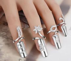 4 pcs Nail Rings. Protective Nail Cover. Perfect as embellishments for Nail Art. Material: Rhinestones, Alloy Couple Rings Silver, Ring Settings Types, Nail Ring, Trendy Ring, Wedding Party Jewelry, Mua Sắm, Accessories Rings, 925 Silver Rings, 925 Sterling Silver Jewelry