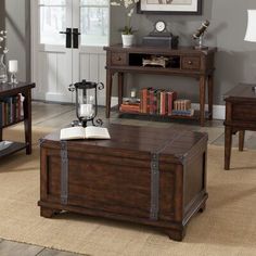 a living room scene with focus on the trunk coffee table