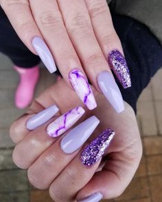 Long Acrylic Nail, Lilac Nails, Purple Acrylic Nails, Black Acrylic Nails, Long Acrylic Nail Designs, Purple Nail Designs, Floral Nail Designs, Purple Nail, Simple Acrylic Nails