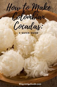 coconut balls in a wooden bowl with text overlay how to make coombran coadals