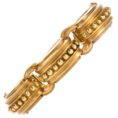 This beautiful Marlend Stowe bracelet was crafted in 86.6 grams of solid 18K green gold. Each link offers a nautical element as each is ribbed from the outside with each ridge higher than the last. Atop the staired design are large polished gold beads from end to end. Each link is joined to the next with large oval links. Measures appx. 5/8 x 6.75 Inch Hallmarked "M. Stowe" and purity marked. Secures with a hidden hinged clasp and safety. Remains in Excellent condition and accompanied by a profe Gold Pendants For Men, Jewel Drawing, Expensive Jewelry Luxury, Gold Link Bracelet, Jewelry Appraisal, Nautical Jewelry, Gold Link, Luxury Timepieces, Expensive Jewelry