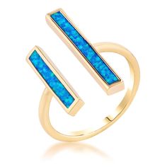 LOVCIA Elegant 18k Gold-Plated Ring with Blue Opal Stone Gold Bar Ring, Rose Gold Bar, Blue Opal Ring, Bar Ring, Opal Ring Gold, Modern Bar, Feeling Blue, Blue Plates, Gold Bar