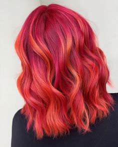 @ savvyheartshair Coral Balayage, Red With Pink Highlights, Magenta Hair, Hair Pics, Work Hair, Hair Dyed, Vivid Hair Color, Rainbow Hair Color