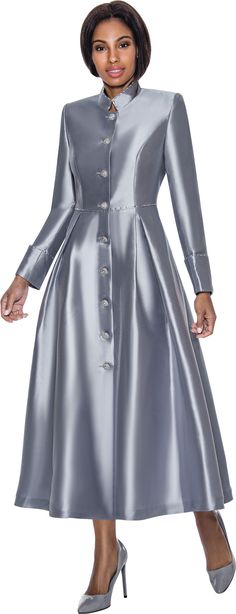 Terramina 7058 1pc Women's Clergy Robe Colors: Silver, White Sizes: 8, 10, 12, 14, 16, 18, 20, 22, 24 Clergy Women Dresses, Ladies Church Suits, Clergy Women, Clergy Robes, Womens Church Suits, Dresses Church, Women Church Suits, Female Outfits, Women Church