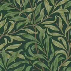 a green wallpaper with leaves and swirls in the middle, on a dark background