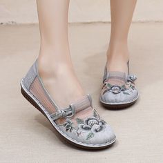 Please check the measurements carefully before making a purchase.  Women Breathable Ethnic Mesh Shoes Embroidered Floral Slip on Flat Heel Shoes  Size: 35, 36, 37, 38, 39, 40, 41 Size 35: length 22.5cm (8.8 inches); Size 36: length 23.0cm (9.0 inches); Size 37: length 23.5cm (9.2 inches); Size 38: length 24.0cm (9.4 inches); Size 39: length 24.5cm (9.6 inches); Size 40: length 25.0cm (9.8 inches); Size 41: length 25.5cm (10.0 inches); Material: polyester Color: gray, pink, green Please allow slight color difference due to the monitor resolution and light effect when taking pictures! Package includes: one pair of shoes SKU: 961-A265/JYY Flats Patterns, Mesh Shoes, Ethnic Fashion, Heel Shoes, Slip On Shoes, Comfortable Shoes, Flower Patterns, Flat Shoes Women, Shoes Flats