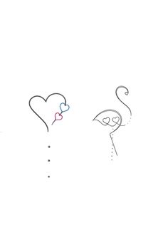 two flamingos with hearts shaped balloons in the sky