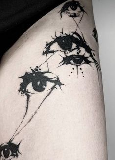 a woman's thigh with black ink on it and an eye drawn in the middle