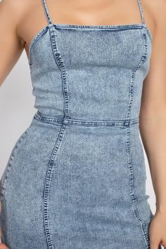 Kendall Denim Mini Dress - Acid  Wash Princess Seams, Denim Mini Dress, Denim Mini, Princess Seam, Acid Wash, Square Necklines, Square Neckline, Hair Removal, Natural Hair