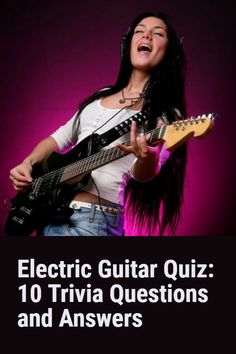 a woman with headphones and guitar in her hand, singing into an electric guitar quiz