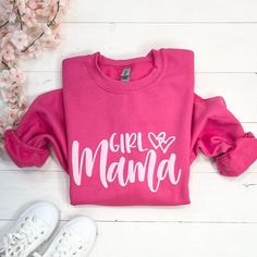 Girl Mama Sweatshirt Size Medium With Puff Letters, Never Worn. Ordered The Wrong Size And Can’t Return. Runs Tts! Cotton Letter Print Sweatshirt, Trendy Pink Top For Mother's Day, Trendy Pink Tops For Mother's Day, Cute Pink Sweatshirt With Text Print, Pink Tops With Text Print For Fall, Spring Long Sleeve Tops With Lettering, Pink Slogan Top For Fall, Pink Text Print Sweatshirt For Spring, Pink Sweatshirt With Text Print For Spring