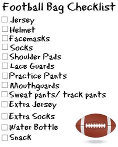 a football bag checklist is shown in this image