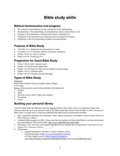 the bible study skills manual is shown in black and white, as well as an image of