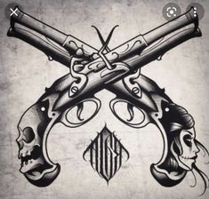 Revolver Tattoo, Pirate Skull Tattoos, Kunst Tattoos, Tattoo Old School, Appendix Carry, Pirate Art, Geniale Tattoos, Old School Tattoo Designs