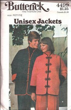 a man and woman standing next to each other in front of a magazine cover for butterick