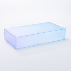 a blue box sitting on top of a white table