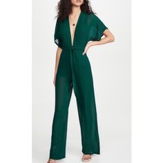 Brand New Without Tags This Is A Deep V-Neck Jumpsuit With An Adjustable And Versatile Detached Belt, A Hook And Eye Closure At The Chest Emerald Green Jumpsuit, Reformation Clothing, V Neck Jumpsuit, Group 4, Belt Hook, Green Jumpsuit, Reformation Dress, Romper Jumpsuit, Emerald Color