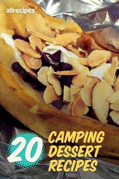 the cover of an allrecipes magazine shows a banana with chocolate chips and almonds in it