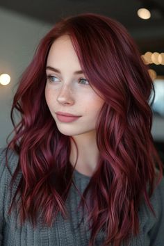 Black And Red Shag Hair, Cold Red Hair Color, Fall Red Hair Color, Natural Colored Hair, Cola Hair Color, Hair Color Cherry Coke, Deep Red Hair Color, Cherry Cola Hair Color, Cola Hair