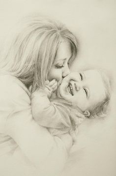 This is the gallery of pencil drawings by Katherine Schuber Atlanta born portrait artist who is based in Athens Georgia. Baby Art Pictures, Mother And Child Painting, Portrait Au Crayon, Pencil Portrait Drawing, Children Sketch