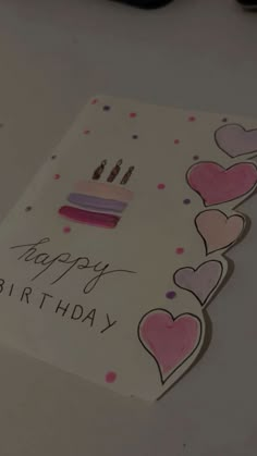 a happy birthday card with hearts on it