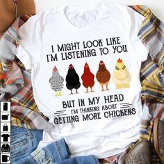 Shipping from the US. Easy 30 day return policy, 100% cotton, Double-needle neck, sleeves and hem; Roomy Unisex Fit. Chicken Clothes, Rooster Shirt, Chicken Quilt, Chicken Mom, Chicken Shirt, Chicken Tshirts, Chicken Shirts, In My Head, Listening To You