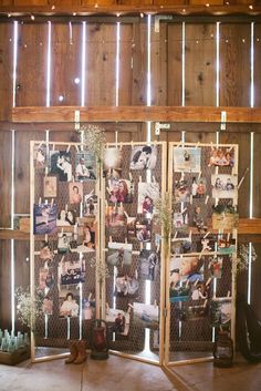 a room divider with pictures and photos on it