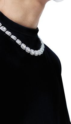 Silver Square Crystal Chain Necklace | Taeil - NCT Grey One Size Three Pearl Earrings, Taeil Nct, Thick Headbands, Flower Choker Necklace, Fashion Chingu, Square Crystal, Concept Photos, Flower Choker, Loop Earrings