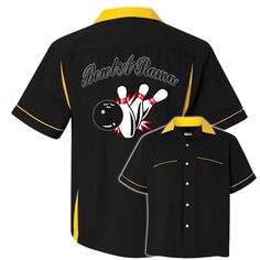 "Everybody has been to a Bowl-A-Rama! This sharp, retro \"pin splash\" design is printed on our Classic button up bowling shirt. Regardless if you're there to dine or bowl, this shirt is great to wear at any bowling center or event. FEATURES: 4.5 oz, 60% cotton/40% polyester soft lightweight twill Contrasting color notched self-collar Twin chest pockets and hemmed sleeves with contrasting color piped trim FREE SHIPPING ALL PRINTS ON SHIRTS ARE MADE TO ORDER - NO RETURNS OR EXCHANGES ON PRINTED S Retro Bowling Shirts, Custom Bowling Shirts, Bowling Center, Retro Bowling, Splash Design, Bowling Shirt, Embroidered Name, Unique Shirt, Bowling Shirts