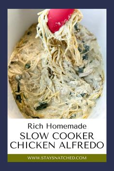 slow cooker chicken alfredo recipe with the title