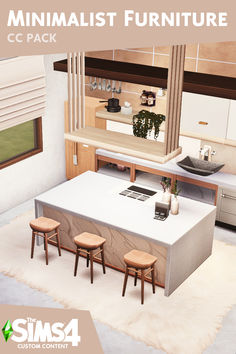 the minimalist furniture c pack includes four stools and a kitchen island with seating