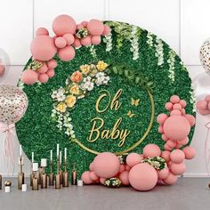 Oh Baby round backdrop cover with green foliage design Round Wedding Backdrop, Baby Backdrop, Wedding Backdrops, Stage Backdrop, Seamless Backdrop, Printed Backdrops, Photo Booth Backdrop, Custom Backdrop, Oh Baby